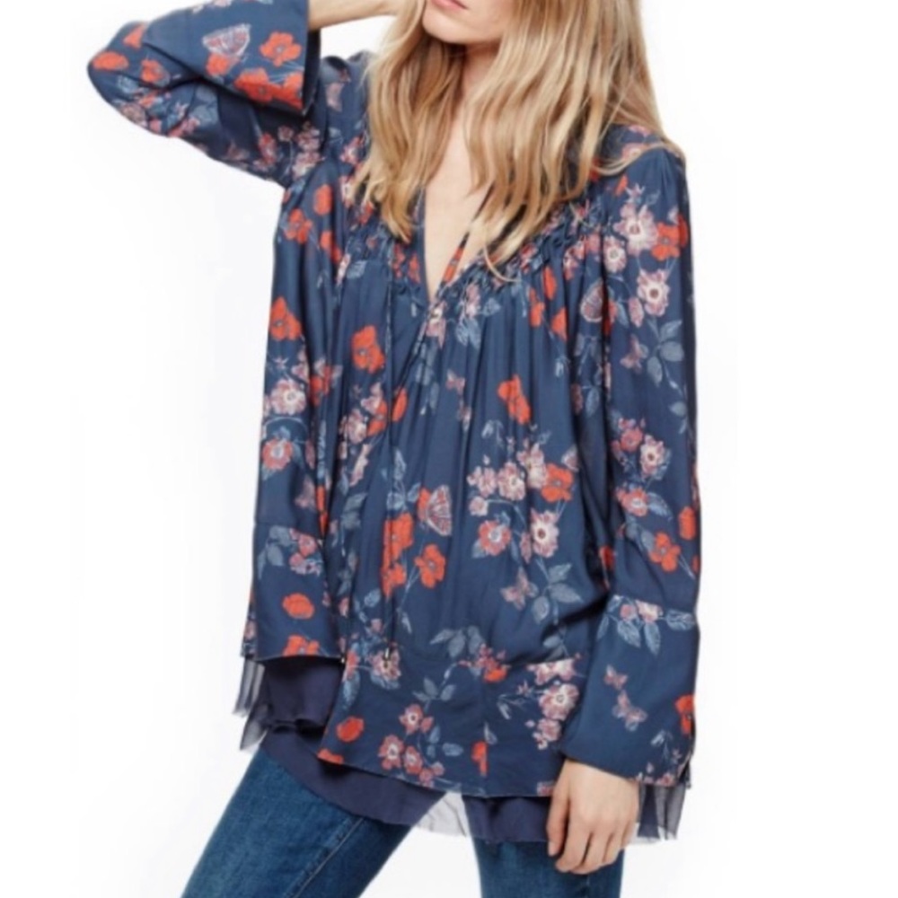 Free people boho navy chic floral tunic
